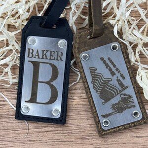 Leather Travel Tags for Suitcases, Engraved Baggage Tags, Real Leather Initial Tag, Travel Bag Name Tag, Custom Luggage Tag