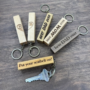 Personalized Engraved Wood Bar Key Chain,  Gift for Men, Wooden Keychain Anniversary Gift, New Car Gift for Him