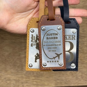 Third Anniversary Gift, Leather Suitcase Tag, Custom Leather Travel Tags for Luggage, Suitcase Bag Tag, Monogram/Initials, Travel Gift