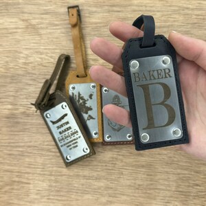 Custom Leather Travel Suitcase Tag, Personalized Leather Baggage Tag, Gift for travel, Leather luggage tag with name and address