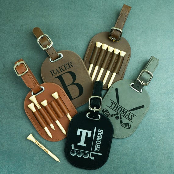 Personalized Golf Tee Holder, Monogram Leather Bag Tag, Best Man Proposal Custom Name Golf Tag, Bachelor Party Favor, Groomsman Golf Gift