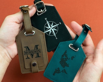 Personalized Travel Suitcase Tag, Leather Luggage Tag, Handmade Backpack Name Tag, Custom Husband Gift, Unique Brother Gift