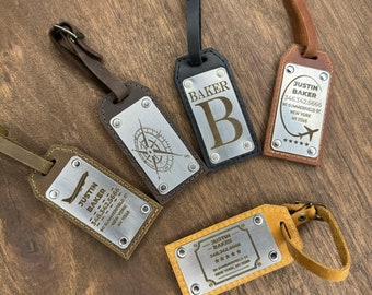 Leather Luggage Tags with Personalized Engraving, Bride and Groom Luggage Tags,, Leather Suitcase Labels gift, Dad Mom Gift for Mother's Day