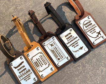 Engraved Baggage Identification Tags for Travel, Leather Luggage Personalized Travel Tags, Leather ID Tags, Custom Gift for Bridesmaids