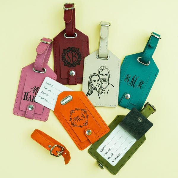 Leather Luggage Tags, Personalized Wedding Favors, Custom Suitcase Tags, Custom Engraving Tag, Traveling Friend Gift, Party Gift