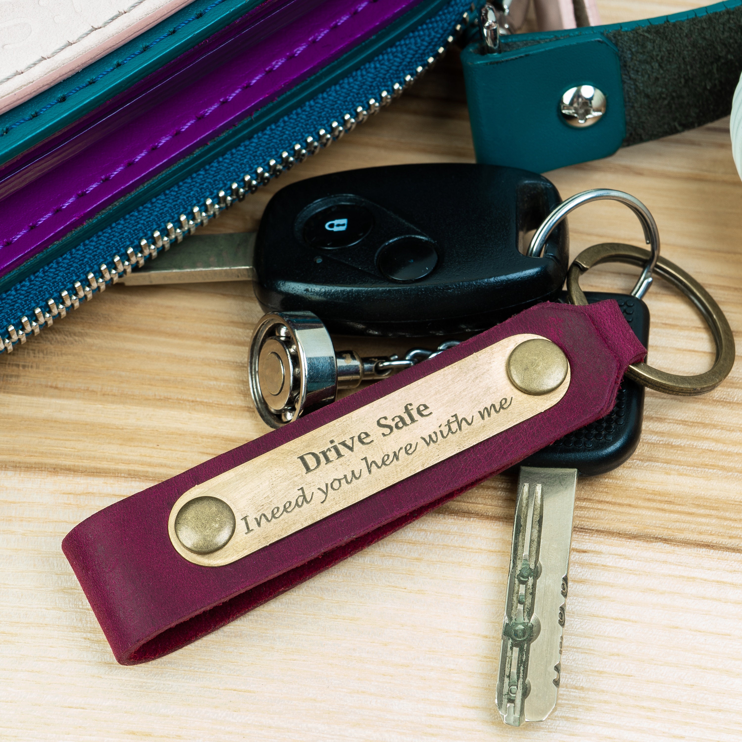 Personalized Leather Keychain for Him, Custom Key Ring, Mens