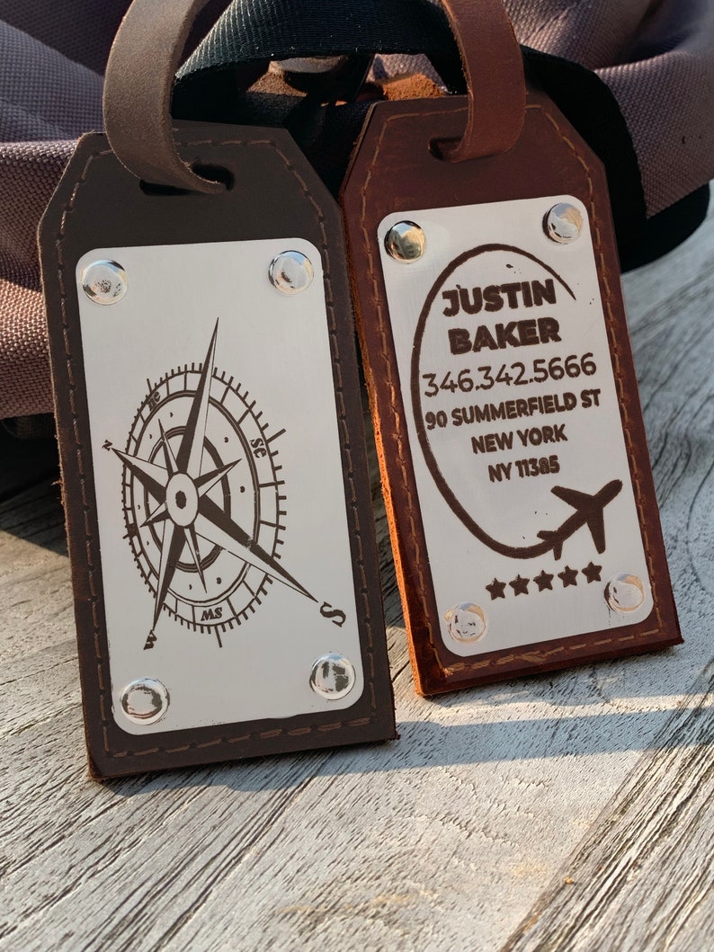 Personalized Leather Luggage Tags for Travel Suitcase Tags for Men Custom Luggage Tags Tags for Travel Suitcase Tags for Men image 2