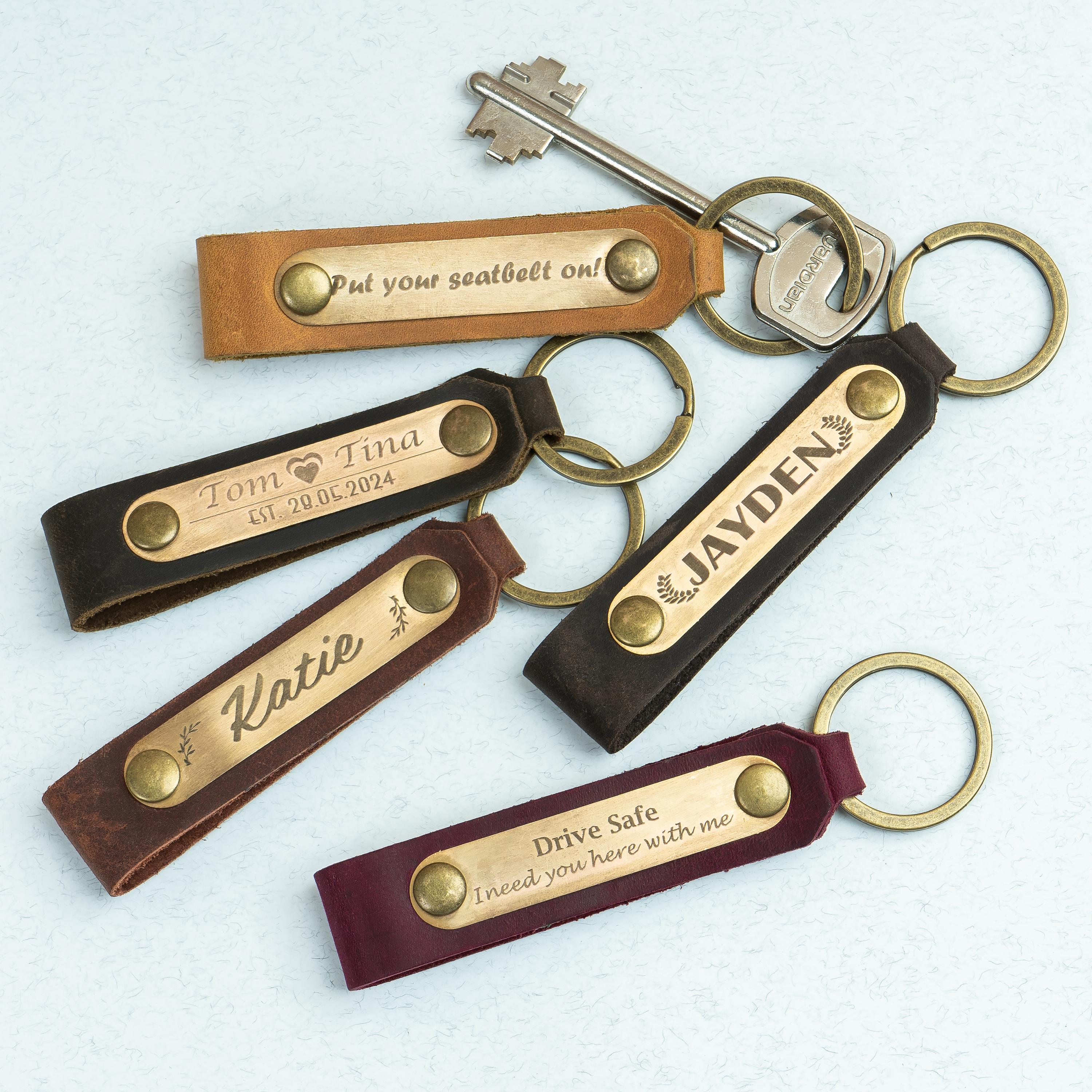 Personalized Leather Keychain, Car Key Fob Customized Initials