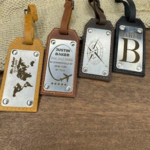 Custom Leather Luggage Tags, Engraved Luggage Tags, Personalized Leather Baggage Tags, Engraved Suitcase Labels, Travel Bag Name Tags