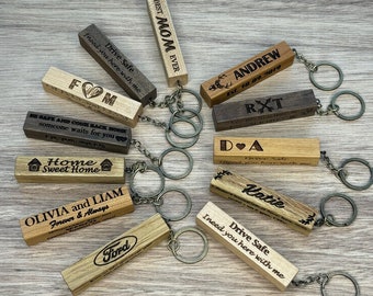 Custom Engraved Wood Bar Key Chain, Personalized Gift for Men, Wooden Keychain Anniversary Gift, New Home Key Chain, New Car Gift for Him