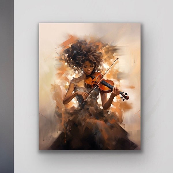 Black Woman Violinist Wall Art, African American Music Decor, Musician Gift, Elegant Cultural Portrait