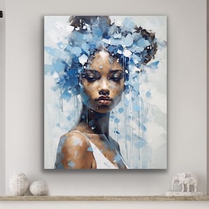 Black Art | Black Woman Wall Art | African American Wall Art | Black Art Prints Canvas Wall Art | Beautiful Blue
