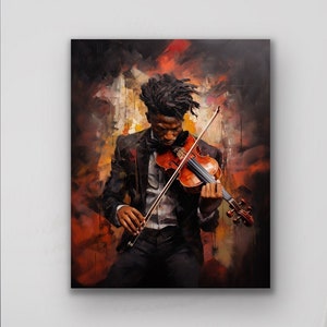 A Guy and His Violin - Black Man Music Art | African American Wall Art | Warm Violinist Wall Art | Cultural Home Decor for Music Lovers