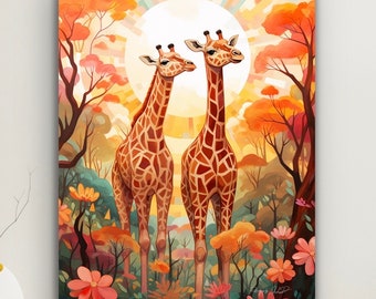 Giraffe Besties Art Print: Kids Room Zoo Animal Decor