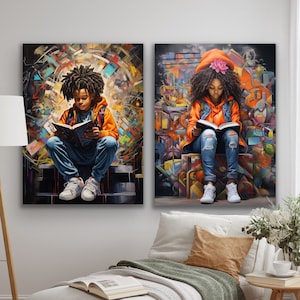 Black Art Bundle | Book Themed Reading Art | Graffiti Style Wall Art | Black Culture Decor for Kids&#39; Rooms | Canvas or Photo Print