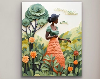 The Begonia Garden | Black Woman Wall Art | African American Art | Home Decor | Canvas Print | Poster Photo Print