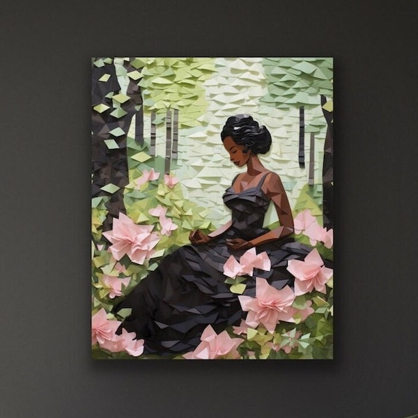 Peace in the Garden | Black Woman Wall Art | African American Art | Home Decor | Canvas Print | Poster Photo Print