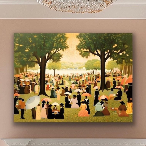 Juneteenth The Family Reunion Canvas Print | Folk Art Inspired Black Wall Art |  (Horizontal)