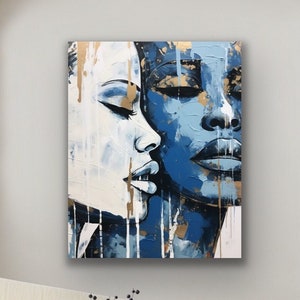 Blue Faces | Stretched Canvas Print Wall Art | Black Woman Wall Art | Black Art | African American Art