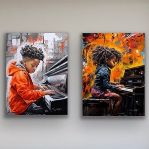 Black Children Playing Piano Art Prints: Joyful Music Room Decor