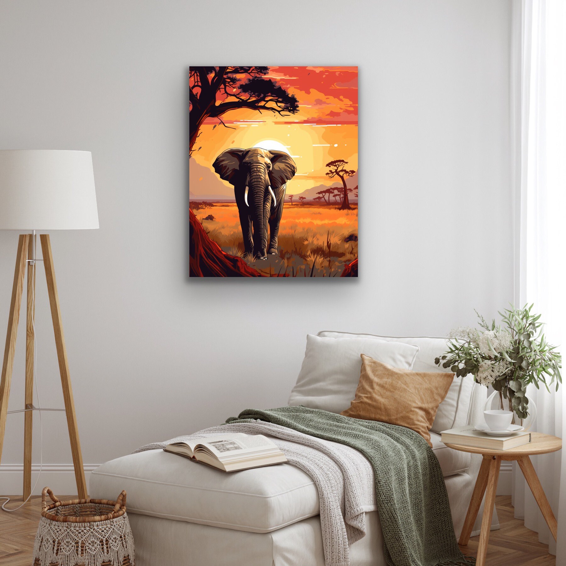 Savanna Elephant Stretched Canvas Print | African Sunset Wall Art - Etsy