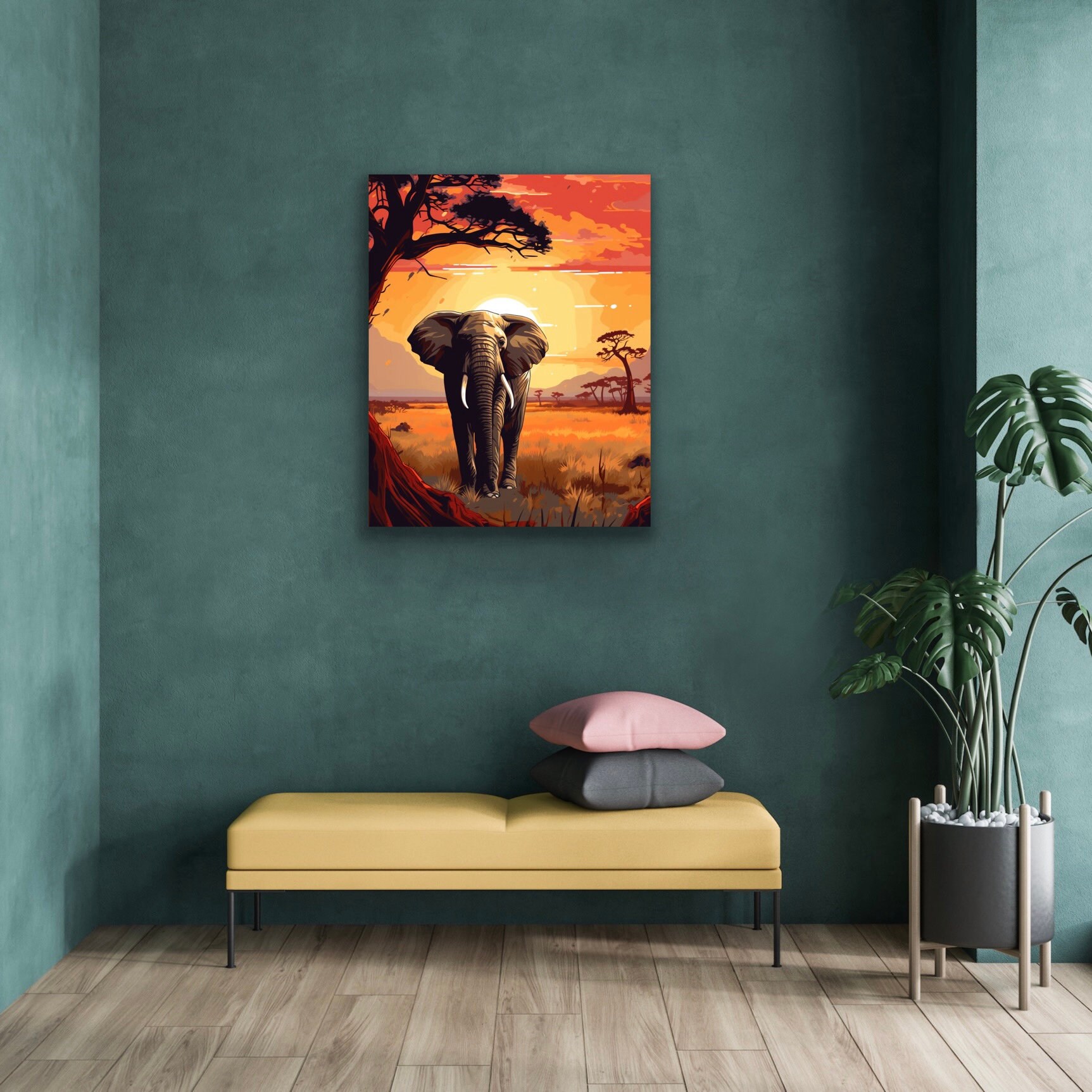 Savanna Elephant Stretched Canvas Print | African Sunset Wall Art - Etsy