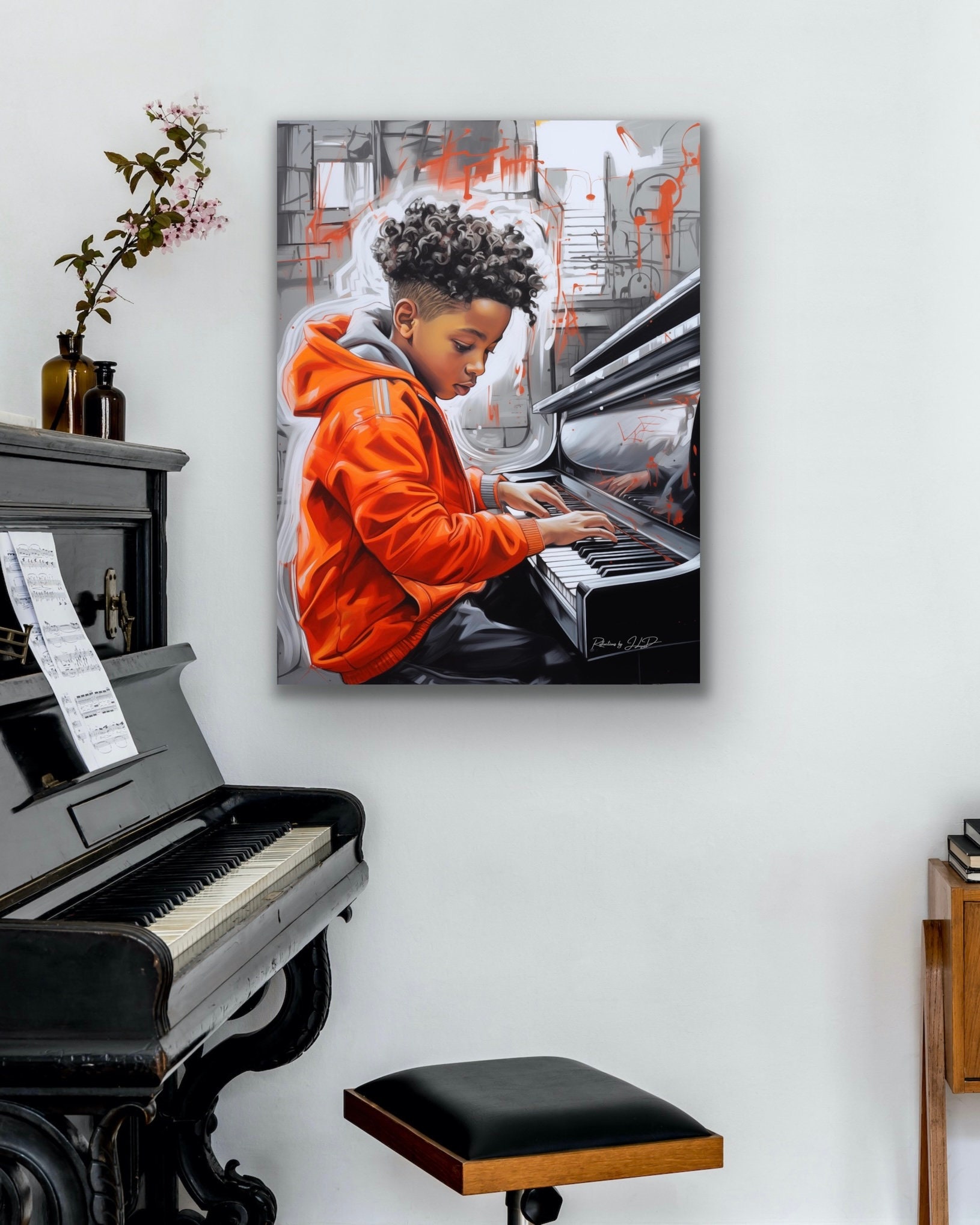 Jamal on the Keys Art: African American Boy Piano Graffiti