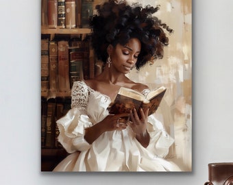 Black Woman Reading Art | Elegant Canvas Print