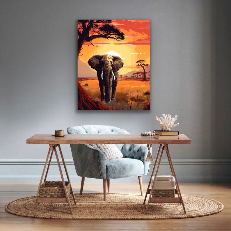 Savanna Elephant Stretched Canvas Print | African Sunset Wall Art - Etsy
