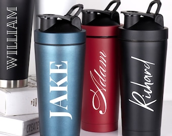 Niestandardowa butelka do shakera, spersonalizowana nazwa, stalowy shaker do protein, prezent fitness dla dziewczyny, prezent fitness MMA, niestandardowa nazwa, prezent na siłownię dla mamy i taty