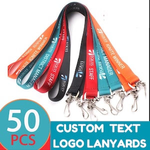 Custom Lanyard 50 piece Bulk Business Company Office Event Marathon | Personalized Design Sublimation Lanyards ID Card Holder Staff Meetings