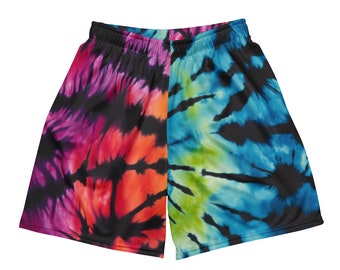 Rainbow Eclipse Unisex Mesh Shorts| Bold and Bright Tie Dye Shorts for Men and Women | Custom Shorts Workout shorts | All over print shorts