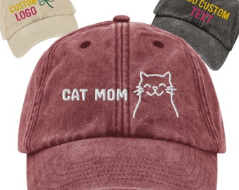 Cat Mom Funny Hat, Custom Hat For Cats, Custom Hats for Cat Ladies, Funny Cat Hats, Embroidered Logo Hat Personalized Name Hat Vintage Hat