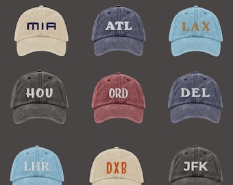 Custom City Airport Code Baseball Hat | Embroidered City Airport Code Cap Airport Code Gifts Sports Cap for Men Women Gift Vacation kids Hat