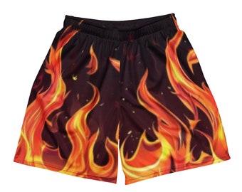 Red Hot Flame Unisex Mesh Shorts | Floral Pattern Shorts for Men & Women | Custom Outdoor Hiking Running Workout Shorts