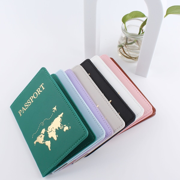 Passport Cover for Travel Lovers  | Passport Cover Men Women Birthday Wedding Gift idea | Custom Passport Cover Case World Map Faux Leather