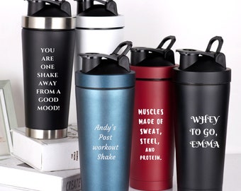 Personalized Message Protein Shaker Bottle Gifts Ideas For Gym Lover, Workout Gift, Steel Sports Water Bottle & Metal Shaker Ball For Mixing