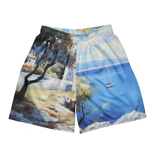 Coastal Serenity Mesh Shorts | Casual Athletic Shorts | Mens Workout Shorts | Blue Custom Unisex Shorts Fitness Gym Workout Sport Shorts Men