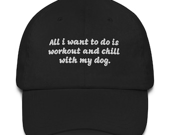 ジムギフト お父さん用帽子 | 愛犬と一緒にワークアウトしてリラックスしたいだけ ワークアウト刺繍入り野球帽 スポーツキャップ メンズ レディース ジム用品