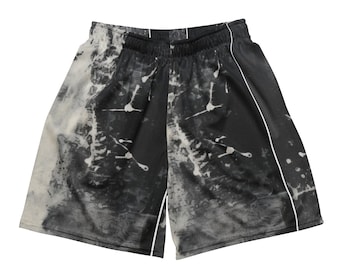 Artistic White Black Ink Blot Unisex Mesh Shorts - Creative Activewear | Casual Stylish Fitness Gym Yoga Workout Mesh Shorts for Men & Women