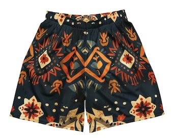 Geo Tribal Unisex Mesh Shorts | BOHO Pattern Shorts for Men & Women | Custom Outdoor Hiking Running Workout Shorts