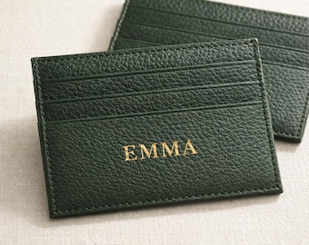 Personalisierter Leder-Kartenhalter mit Name und Initiale – schmale Geldbörse mit Gravur – Geschenk für Sie und Ihn