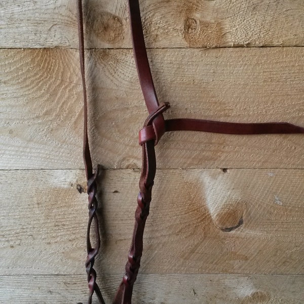 Bosal hanger 1/2 inch burgundy latigo headstall with cowboy knot