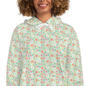 Daisy Spring Floral Hoodie, All Over Print, Cottagecore, Botanical Print, Cute Sweatshirt, Favorite Casual Weekend Wear, Mothers Day Gift