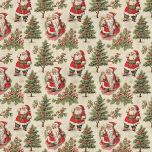 Santa Claus Blanket, Shabby Chic Vintage Style, Pine Trees, Holly, Minky Plush, 3 Sizes, Cute Christmas Gift, Holiday Seasonal Home Décor