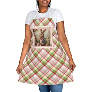 Easter Apron in Cute Plaid, Peter Rabbit-like Bunny W/painted Eggs ...