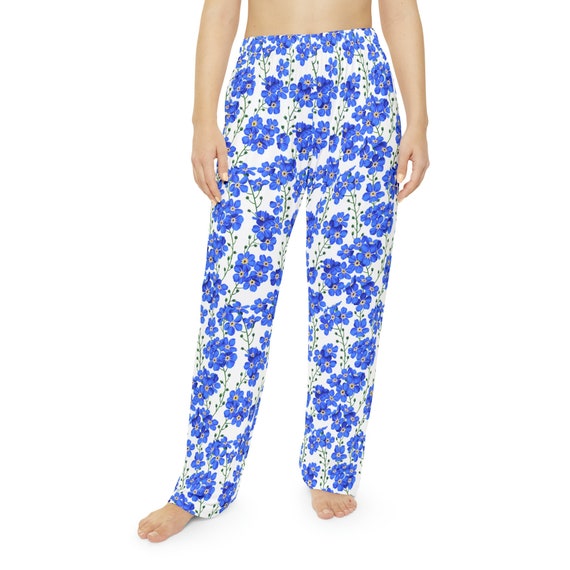 Pretty Floral Lounge Pants Forget me not Flower White Background Comfy Floral Jammies Gift for Her Pretty Purple PJ Bottoms Size XS 4XL Etsy UK