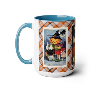 Halloween Mug with Cute Vintage Witch on 15oz Mug, Retro Graphics, Halloween Desk Decor, Trick-or-Treat Cup, Hot Cocoa, Coffee, Tea Mug Gift image 6