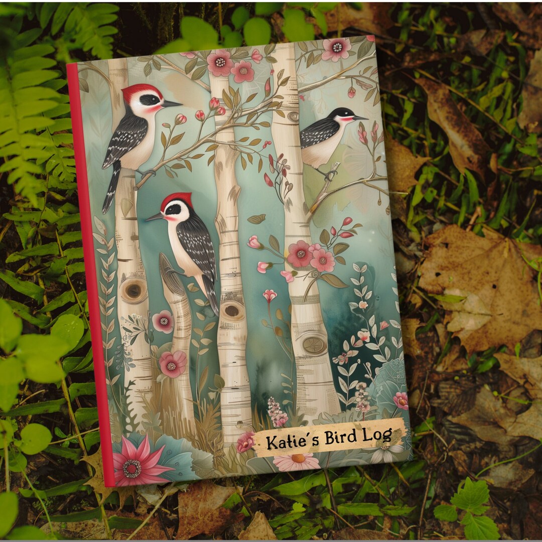 Personalized Woodpecker Journal, Birch Tree Forest Notebook, Lined ...