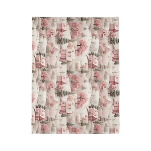 Pretty Pastel Pink Christmas Snow Village Scene Blanket, Minky Blanket, Cozy Holiday Gift, Winter Forest Town, Super Soft Seasonal Decor image 8